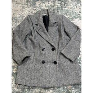Herman Kay Petite Wool Coat Double Breasted Pea Coat Grey Size 6